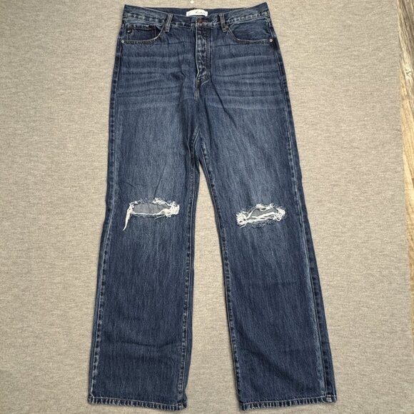 KanCan Denim - KanCan Womens Blue Distressed Denim Jeans High Rise Button Fly Cotton Size 13/30
